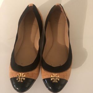 Tory Burch cork/black flats